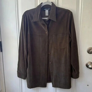 Sag Harbor Jacket Women's Olive Green Sz 10 Soft button up jacket shirt